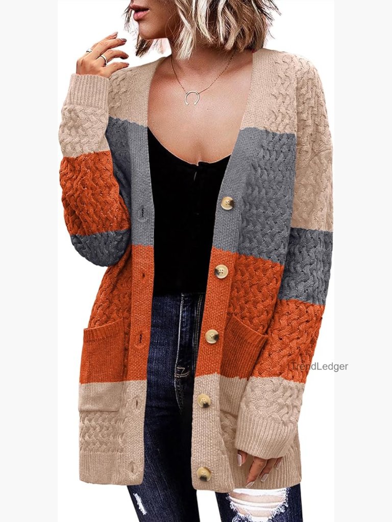 Long Sleeve Chunky Cable Knit Cardigan Sweater Button Down Open Front With